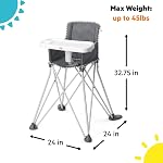 Bright Starts Pop 'N Dine chaise haute portable, intérieure/extérieure, plateau sans BPA, facile à plier, unisexe, Gris, 6 mois +