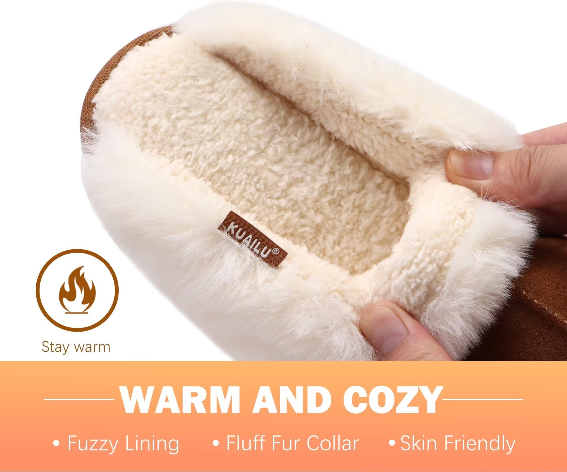 KuaiLu Pantofole Donna Invernali Pelose Pelle Chiuse Ciabatte Casa Calde Peluche Pelo Foderata Babbucce Comode Memory Foam Slippers Antiscivolo Suola Scarpe