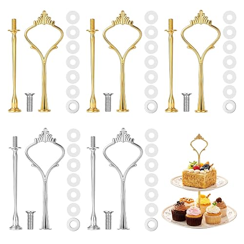 Fyntave 5 Sets 2 Tier Cake Stand Hardware, Tiered Tray Hardware Kit | Cake Tier Stacking Kit, Tiered Tray Plate Hardware Heavy Metal Cake Stand Fitting Holder Rod for Dessert Cupcake Dish Food