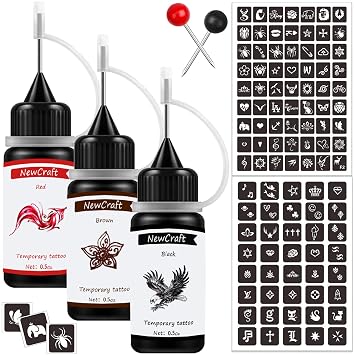 Temporary Art Painting Kit Semi Permanent Tattoo Ink, Black+Red+Brown