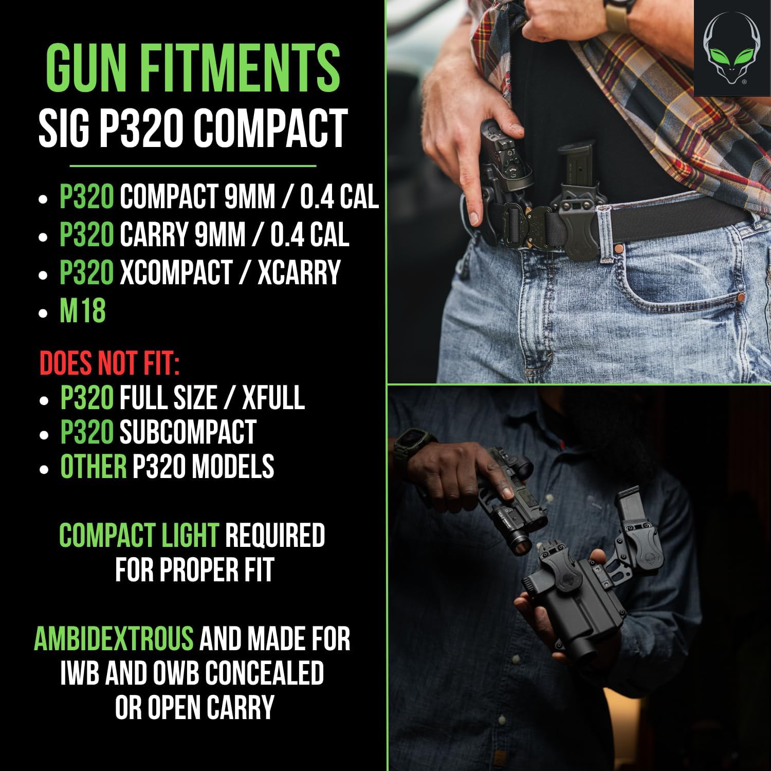 Alien Gear Photon Holster - IWB or OWB, Right or Left Hand, Optics Ready, Compact Light or No Light Options - Multiple Fitments Available