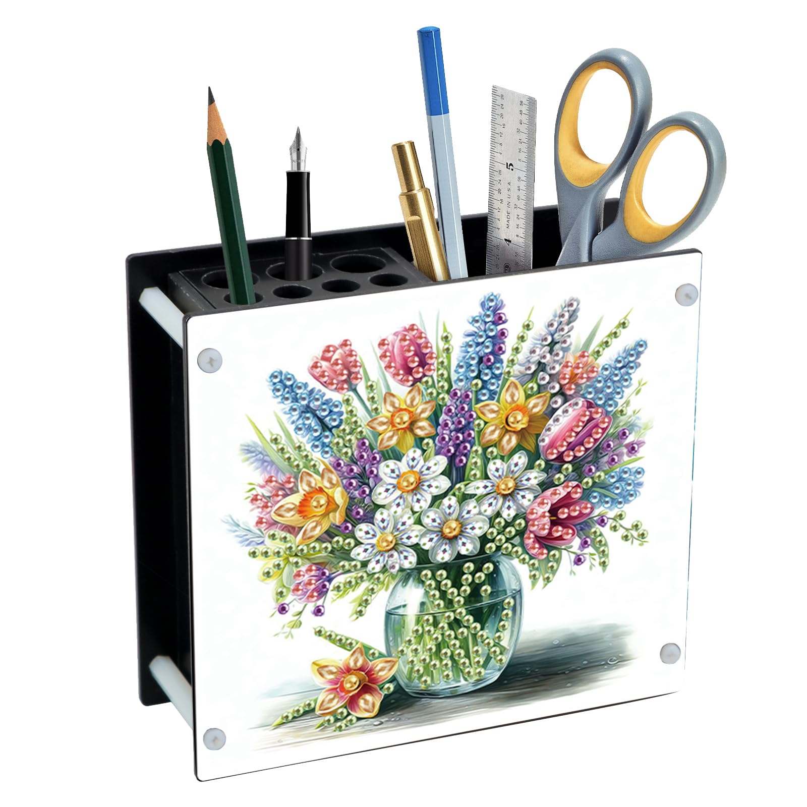 Organiseur de stylos diamant 13x11 cm à motif fleurs pour le bureau