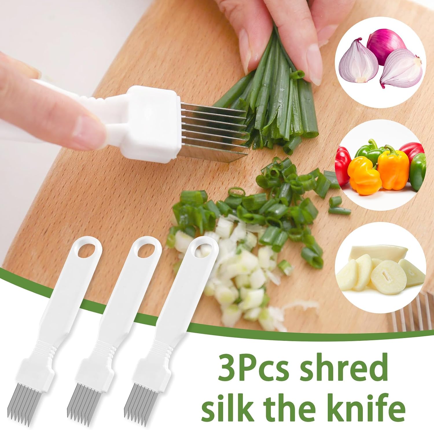 JINGIHE 3Pcs Scallion Shredder Knife, Green Onion Slicer for Kitchen