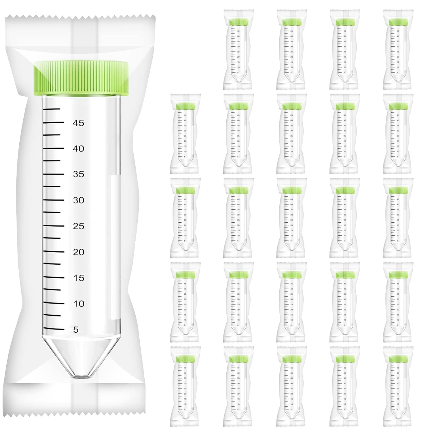 Centrifuge Tubes 50mL,Sterile Individually Packaged Wrapped,Conical Tubes, Leak-Proof Caps, with Clear Graduations and Writing Marks, Non-pyrogenic, DNase/RNase Free, DNA Free. (25)
