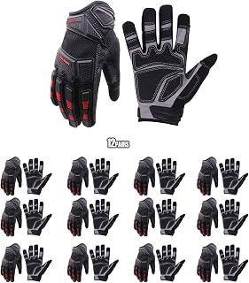 AIGEVTURE 12 Pairs Heavy Duty Synthetic Leather Impact Work Gloves Men, Mechanic Gloves Bulk, Sensitive Touch Screen Flexible Grip Gloves for Work