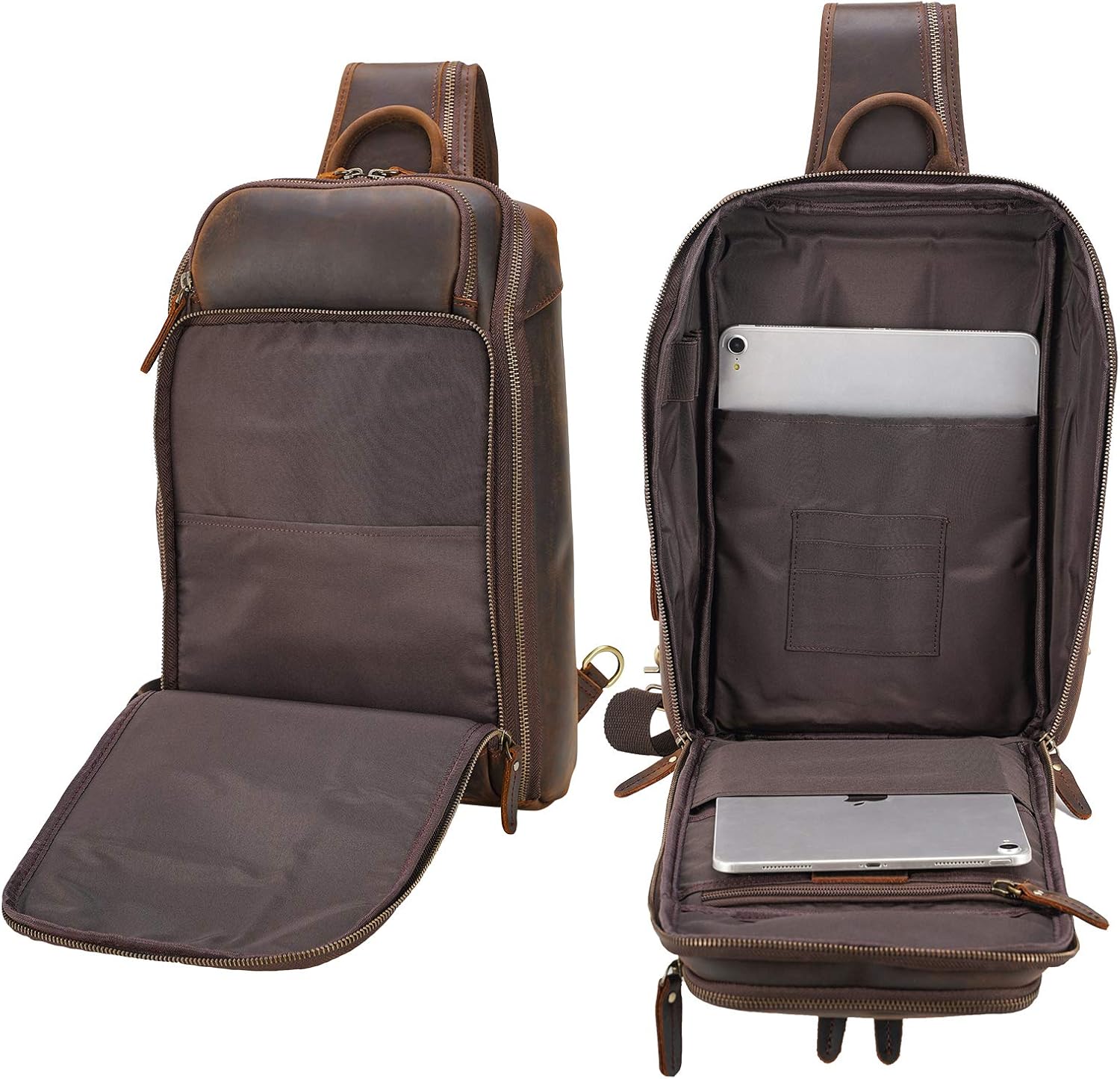 Polare Modern Style Sling Shoulder Bag Men’s Travel/Hiking Daypack with Full Grain Italian Leather and YKK Zippers - Image 7