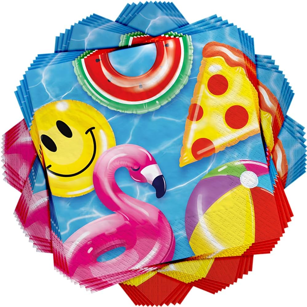 Vibrant Multicolor Throwback Summer Luncheon Napkins - 6.5" x 6.5" (Pack of 40) - Unique & Stylish Design, High Quality Material - Perfect for Summer Events & Parties