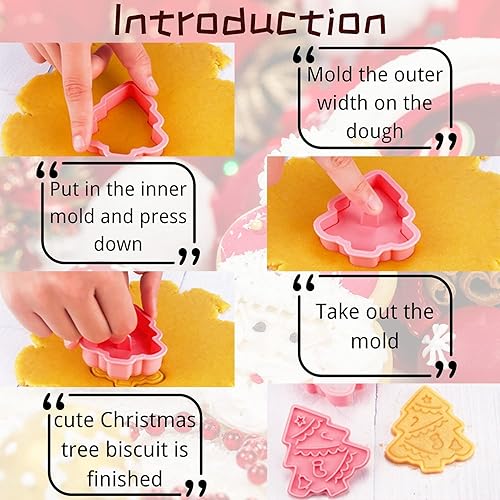 Miniatura 2 de Crethinkaty Juego de cortadores de galletas de Navidad, 6 piezas de cortadores de galletas de Navidad prensables en 3D, hombre de jengibre, árbol de