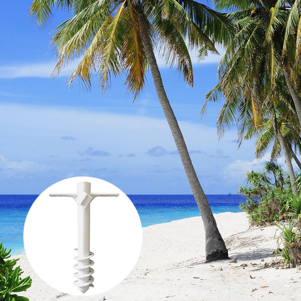 Biały plastikowy stojak na parasol plażowy z 5 ząbkami, idealny do piasku i trawy do użytku na zewnątrz, idealny na plażę i do ogrodu i stabilny