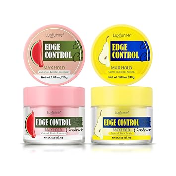Edge Control Gel Strong Hold, Shine & Styling, No Residue | Non-Greasy Formula for Smooth Edges, All Hair Types-Watermelon & Pear Scented 2x1.06oz