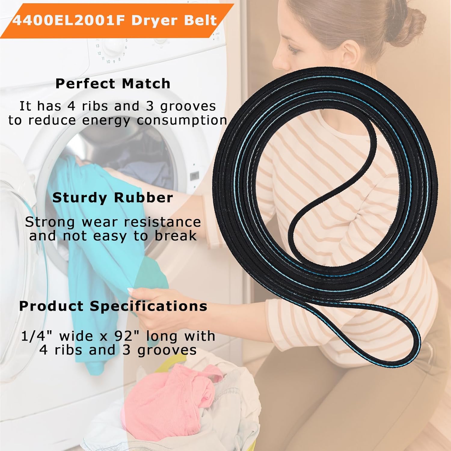 (𝟐𝟎𝟐𝟔 𝐍𝐄𝐖)4400EL2001F Dryer Drum Belt Compatible With Kenmore GE LG Dryer Replacement Part 4400EL2001A 4400EL2001C 4400EL2001E AP5972814 PS11705916 EAP11705916