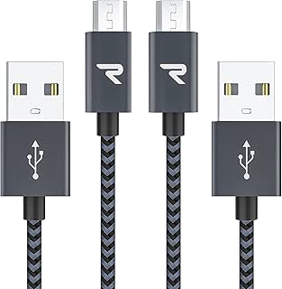 Rampow Micro USB ケーブル【1M/2本組/保証付き/黒】 2.4A急速充電ケーブル 高速データ転送 7000+回の曲折テスト 高耐久編組ナイロンケーブル Sharp Aquos/Sony Xperia/Fujitsu Arrows/Asus ZenFone/Samsung Galaxy 多機種対応 Android スマホ 充電ケーブル マイクロusbケーブル