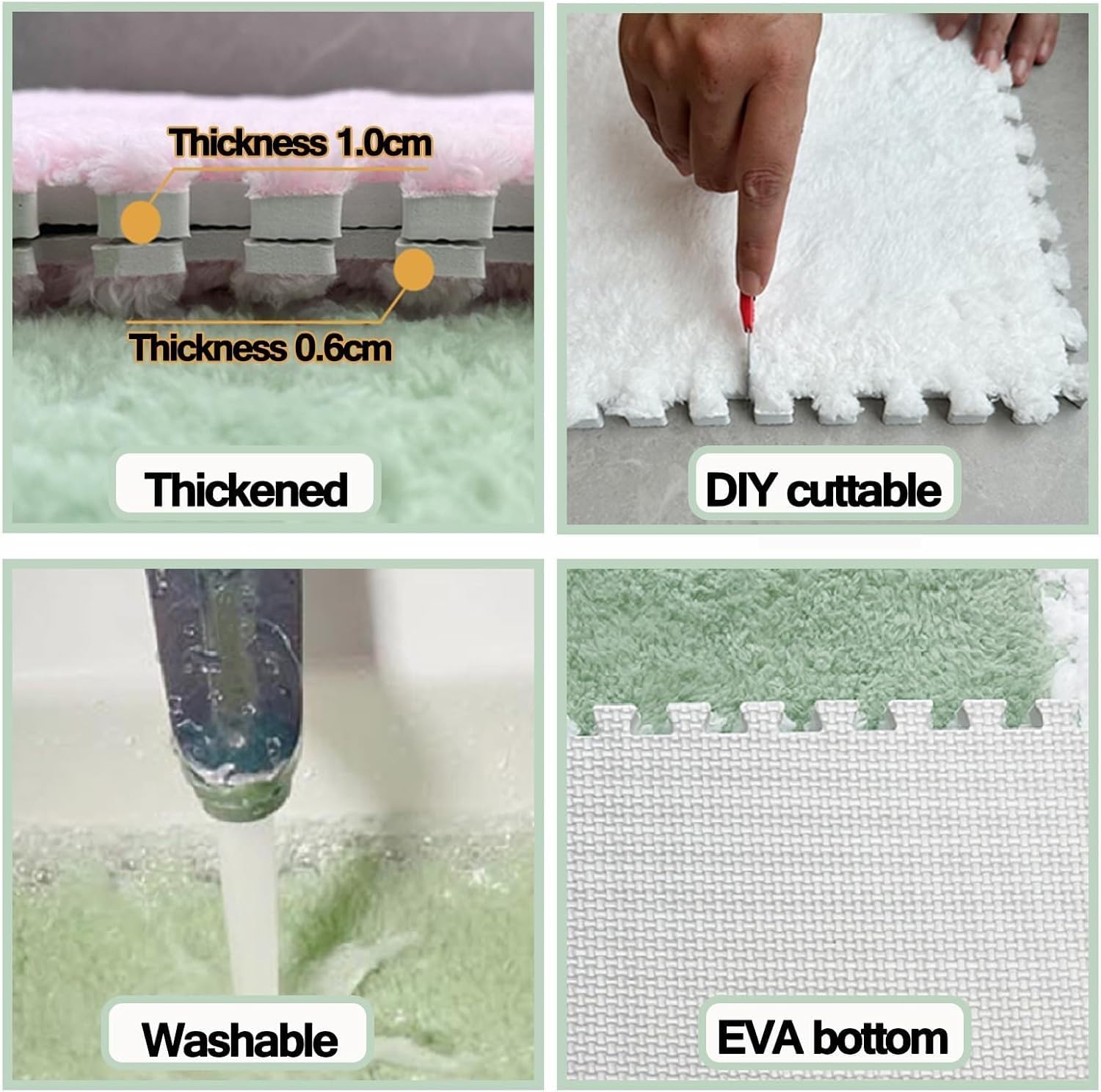 50pcs Carpet Puzzle Mats for Floor, Plush Foam Interlocking Carpet Tiles with Border, Fluffy Foam Floor Mat Tiles for Livingroom Playroom(Light Blue+Dark Blue)