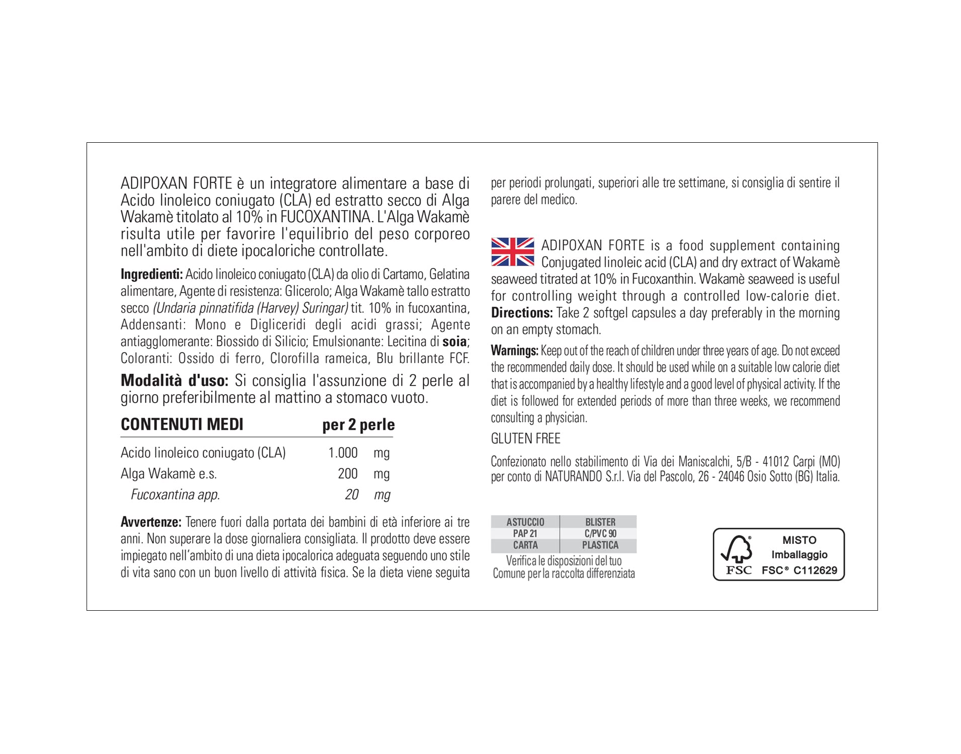 Naturando Adipoxan Forte - integratore alimentare Trattamento pancia e fianchi - 30 capsule