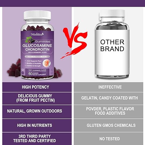 Miniatura 5 de Gomitas de condroitina de glucosamina, suplemento de apoyo articular extra fuerte con MSM y saúco para articulaciones naturales, apoyo inmunológico