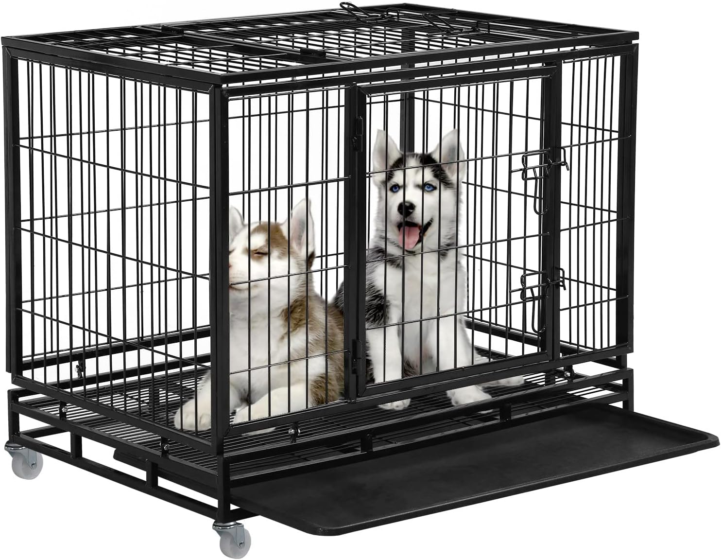 Dog Crate Dog Cage Dog Kennel for Large Dogs Heavy Duty 36 Inches Pet Playpen for Training Indoor Outdoor with Plastic Tray Double Doors & Locks Design