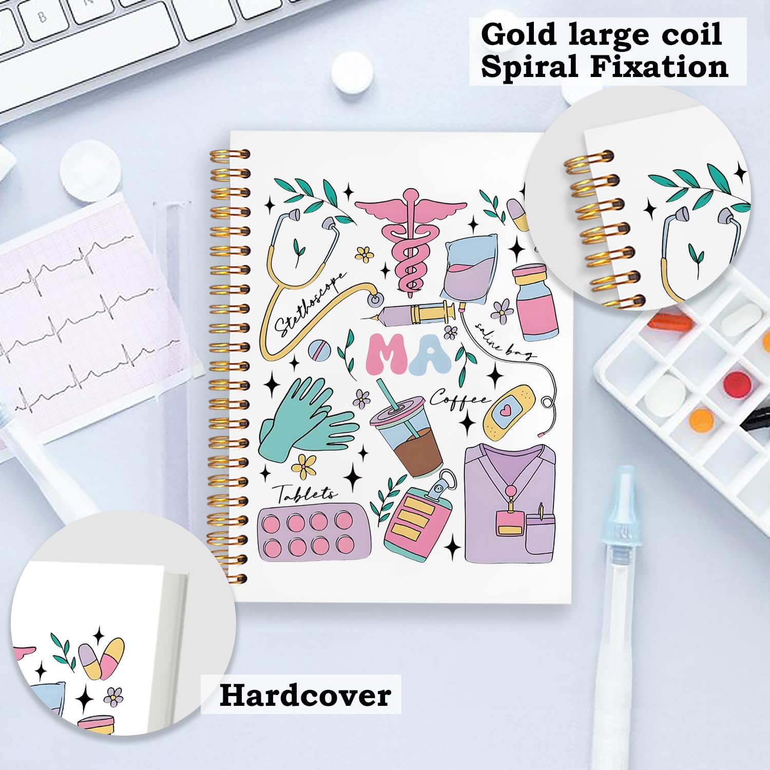 SNNDER Medical Assistant Gifts, MA Gifts for Women, MA Notebook Medical Journal Hardcover Spiral Notebook 5.5x8.3 Inch