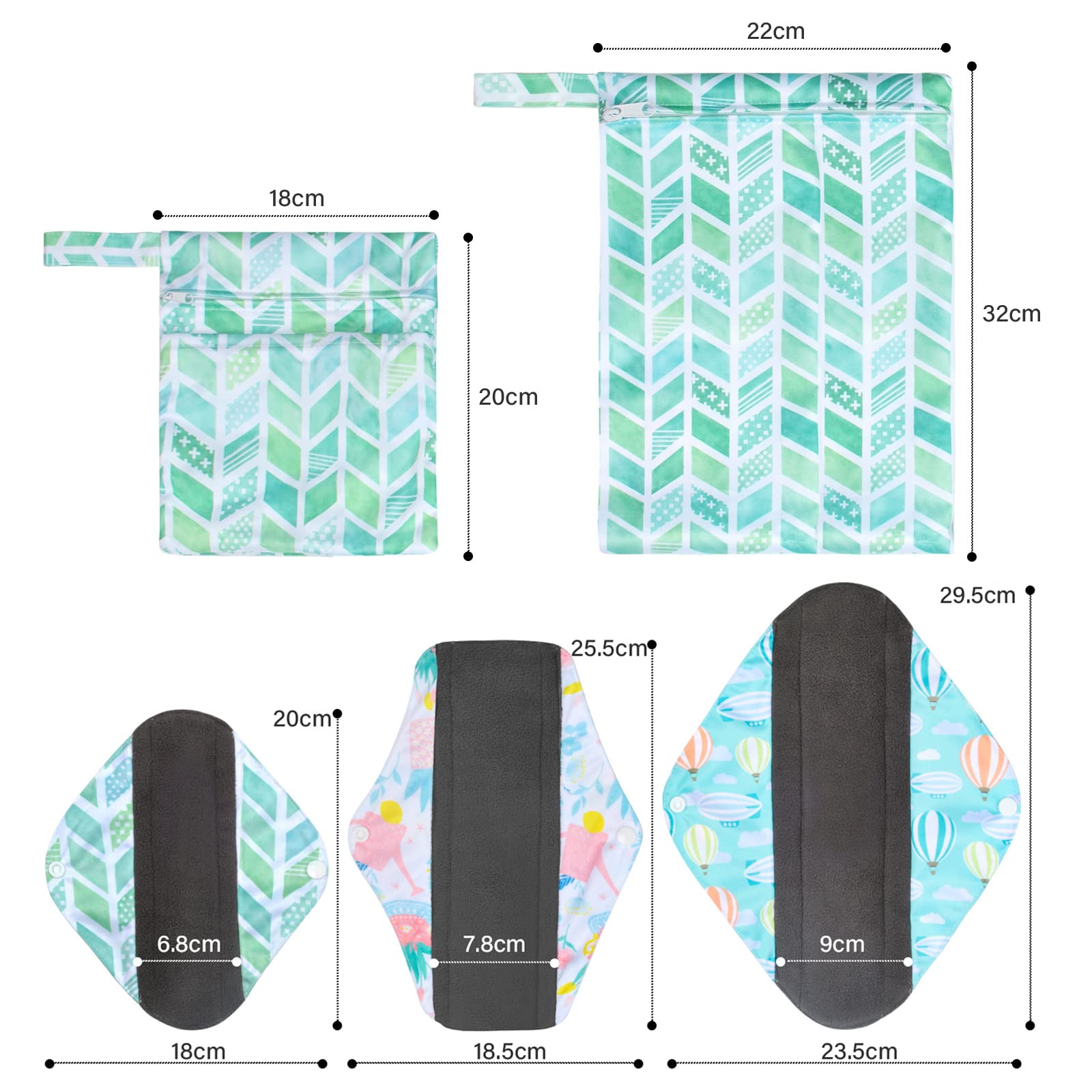 Viedouce - Toalla higiénica lavable, juego de 9 toallas higiénicas reutilizables, toalla higiénica de tela, protege slip lavable con 2 bolsas de almacenamiento impermeables — view 6