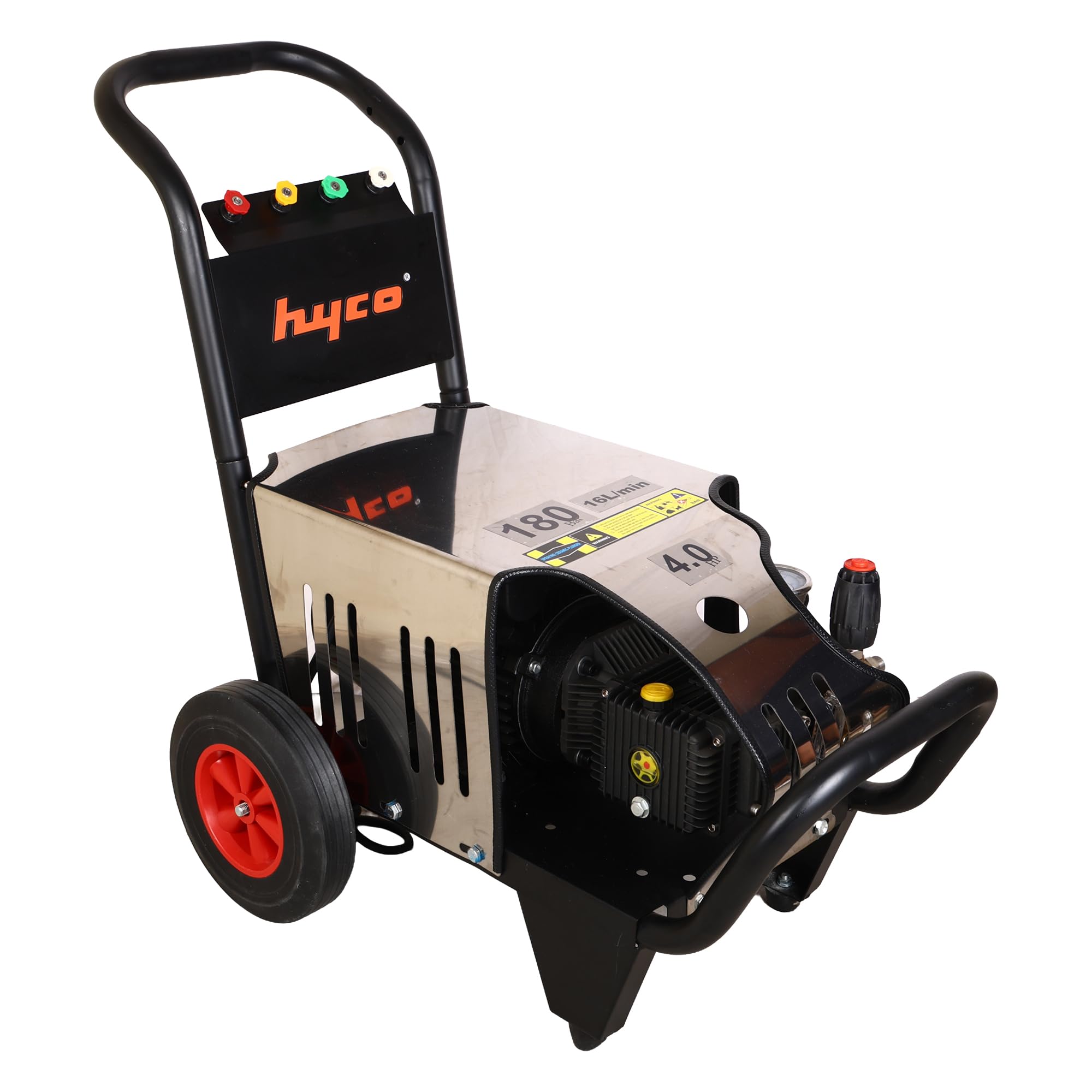 Hyco Commercial Car Washer 4HP 180 Bar 16L/min with Foam Gun | 100% Copper Winding, Taiwan Made, Trolley Mounted, Multiple Nozzles Included, Electric Power Source-image-23