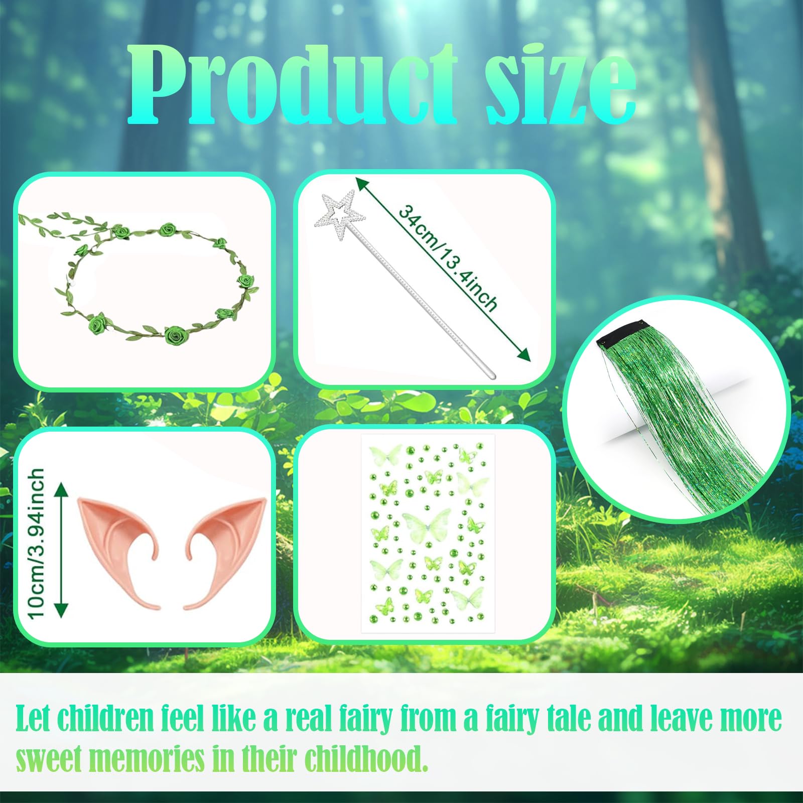 Fairy Wings, 6 PCS Green Angel Costume Accessories, Butterfly Wings Adults, Sparkling Sheer Wings with Flower Headband - Image 3