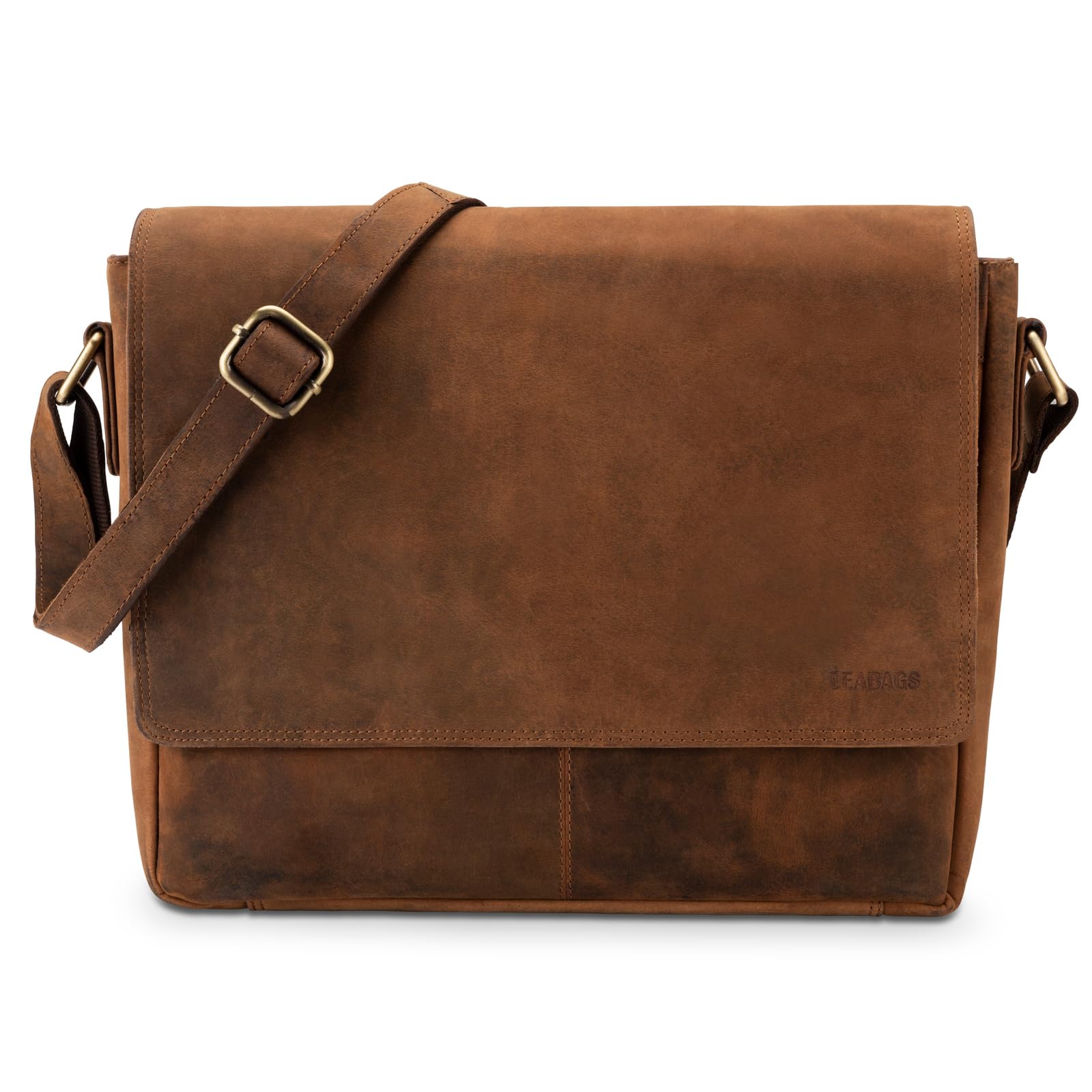 LEABAGS Leder Umhängetasche Herren & Damen I Echtleder Laptoptasche bis 14 Zoll I Messenger Bag mit Schultergurt I Schultertasche I Arbeitstasche I Tragetasche I Handtasche