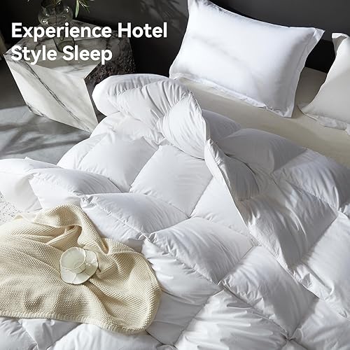 Miniatura 6 de L LOVSOUL Edredón de fibra de plumón de ganso tamaño Queen, 100% algodón orgánico, 1200 TC, 750+FP, colección de hotel, edredones blancos para todas