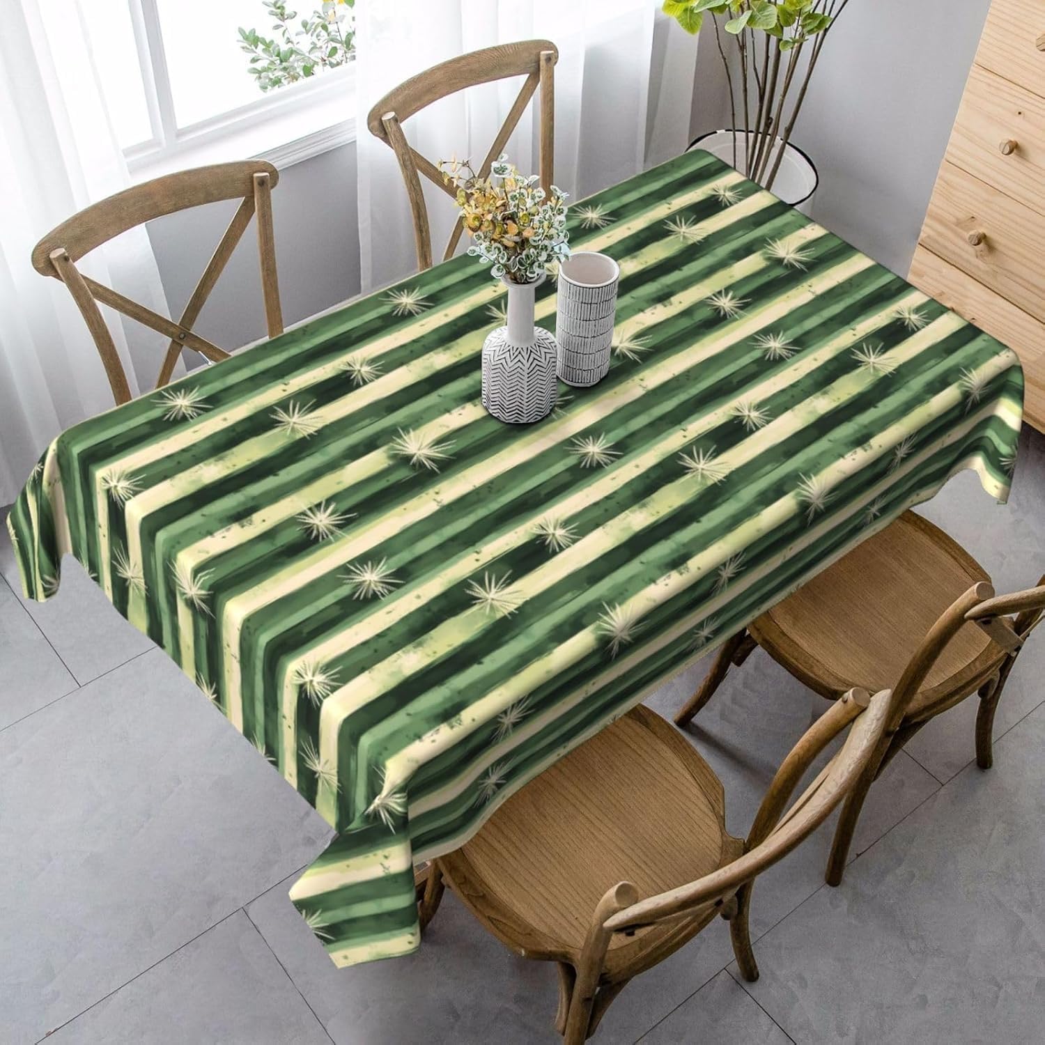 Kwadratowy obrus 160 x 160 cm naturalny kaktus, tkanina poliestrowa odporna na plamy i zmywalna, ochraniacz na stół dla 4-6 osób, do użytku w kuchni, salonie, wewnątrz i na zewnątrz 6445v