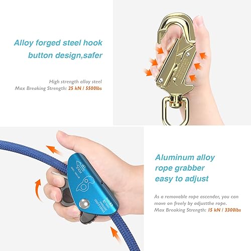 Miniatura 4 de Kit de escalada de árbol de núcleo de acero de 12 x 8 pies, línea de mosca para trepar árboles, equipo de árbol de escalada, arbolista, arnés de