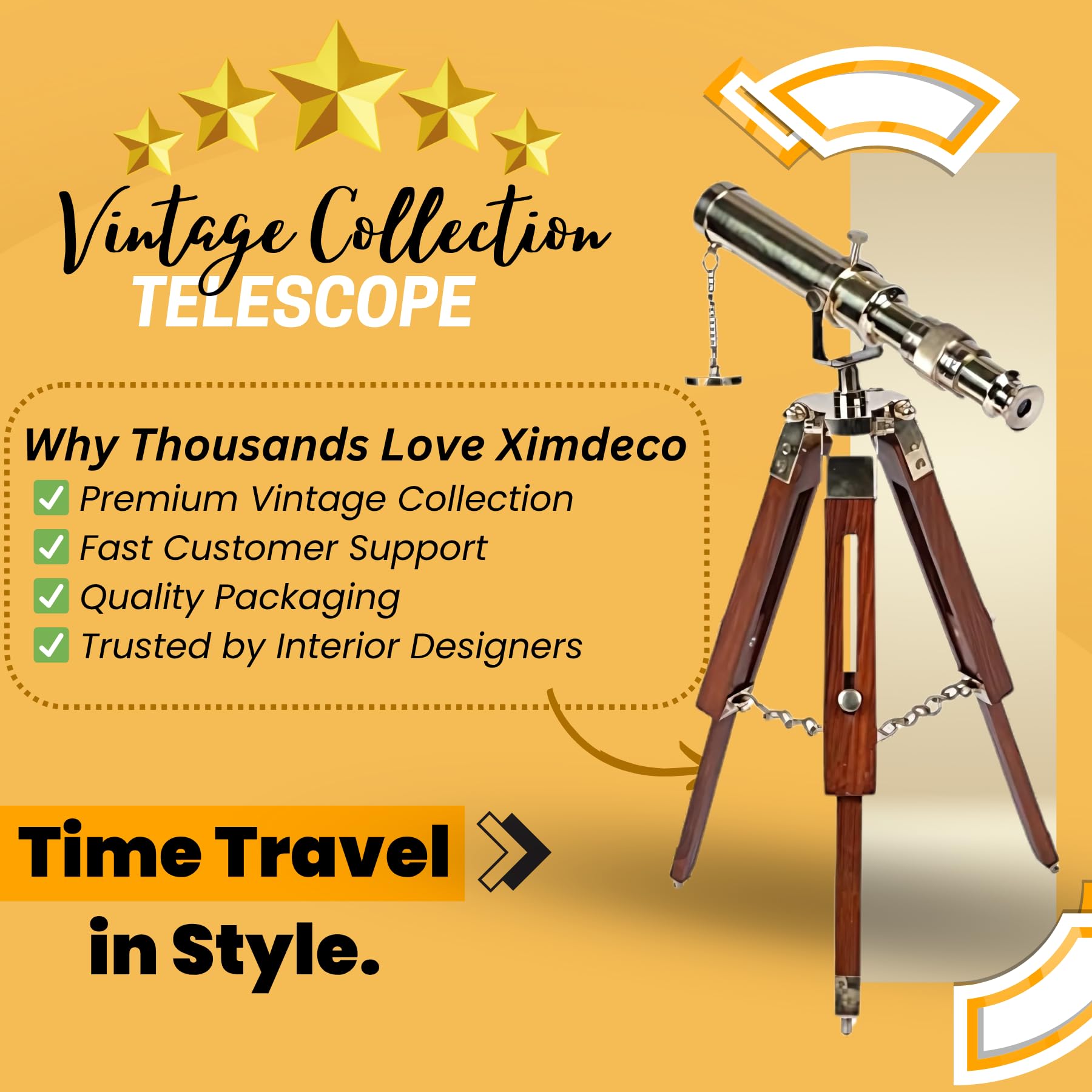 Vintage Brass Telescope - Wooden Tripod Stand -4