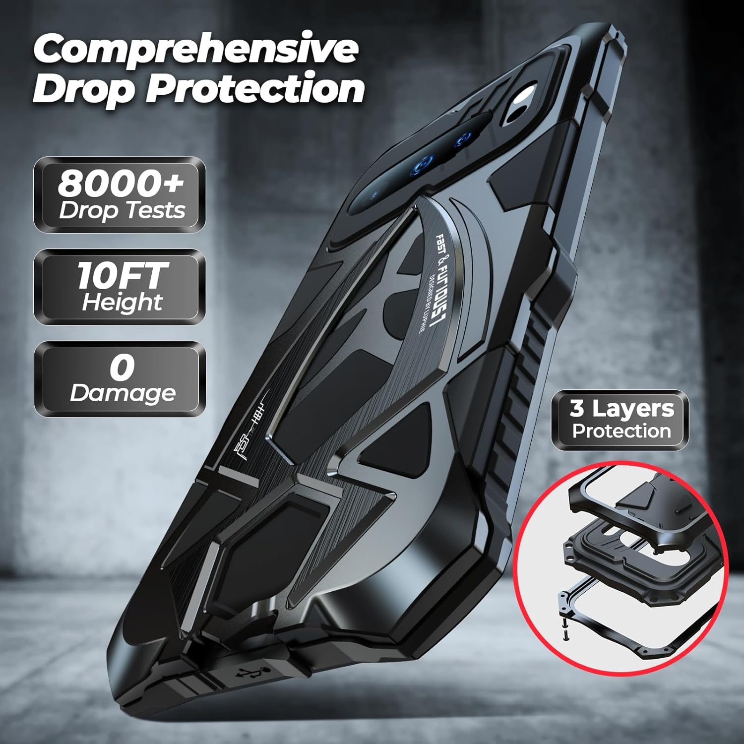 Metal Protective Case for Google Pixel 9/9 Pro / 10/10 Pro, Rugged Shock-Absorbing Bumper with Screen & Camera Guard, Alloy Frame + Soft Cushion Liner, Secure Grip Design(Black,Pixel 9 Pro)