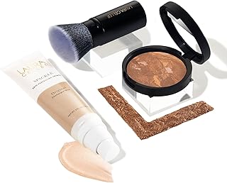 Everyday Routine Kit (3 PC) LAURA GELLER NEW YORK Baked Balance-N-Brighten Color Correcting Powder Foundation, Deep, Retra...