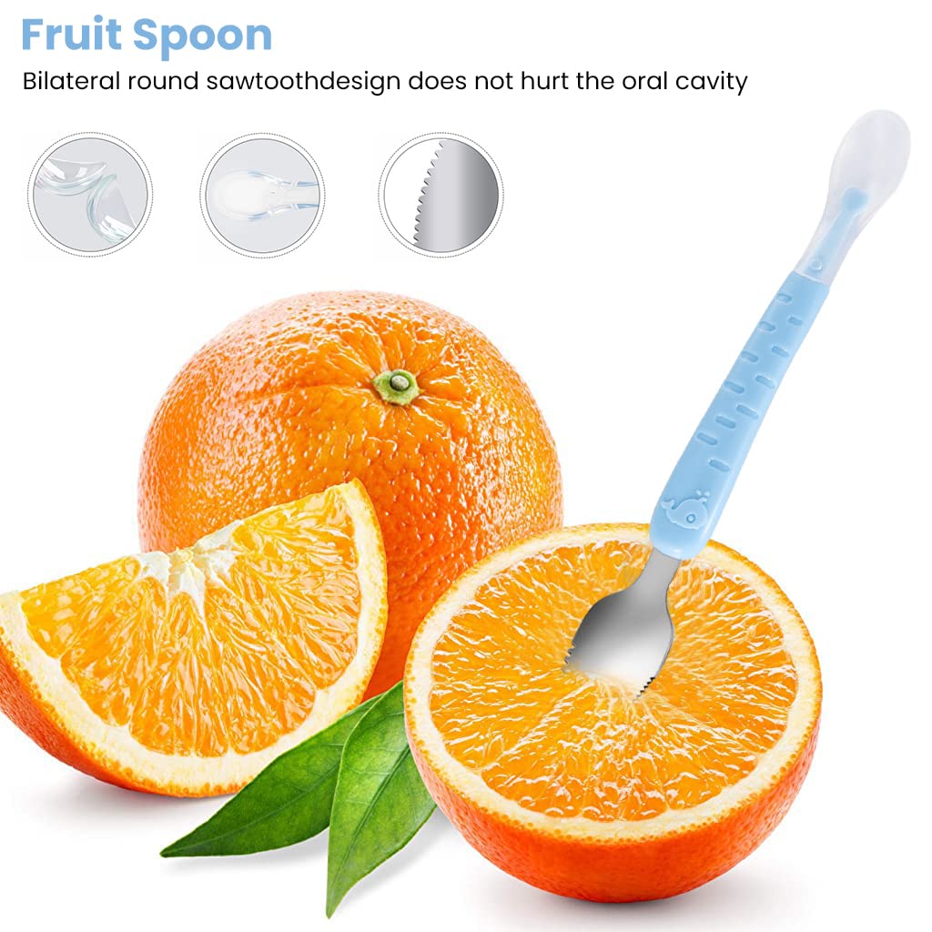 SNOWIE SOFT® Baby Spoon Feeding 2 in 1 Fruit Silicone Spoon Scraper for Baby Feeding Multifunction Serrated Fruit Spoons for Kids/Toldder with Travel Case (Blue) - Image 6 thumbnail
