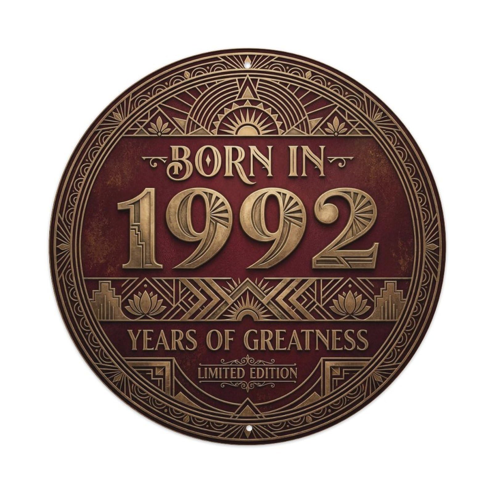 Born In 1992 Years Of Greatness Year-Themed Birthday Gift Metal Tin Sign