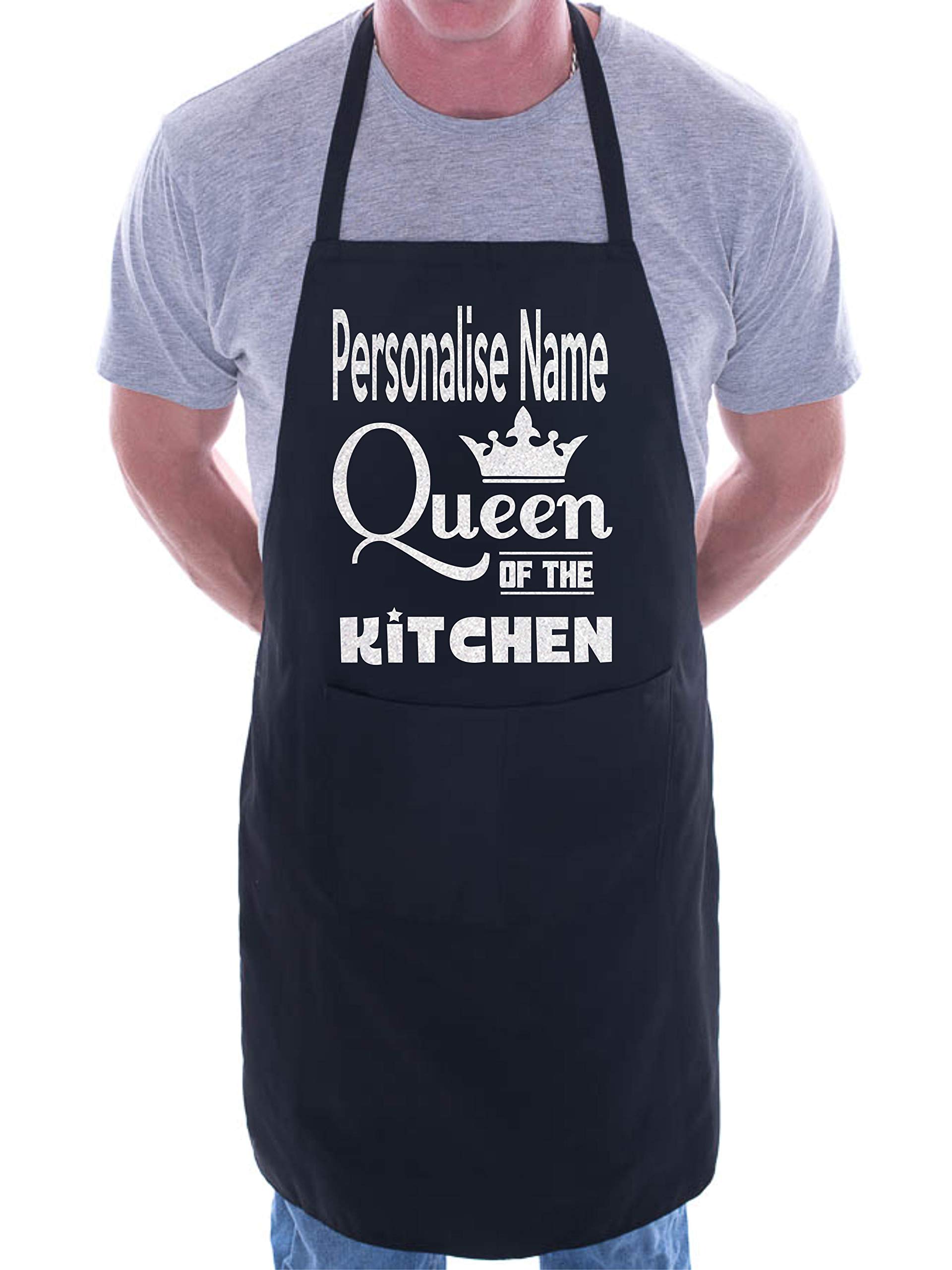 Print4u Black Queen Of The Kitchen Personalise Name Here Personalised Chef Bbq Apron