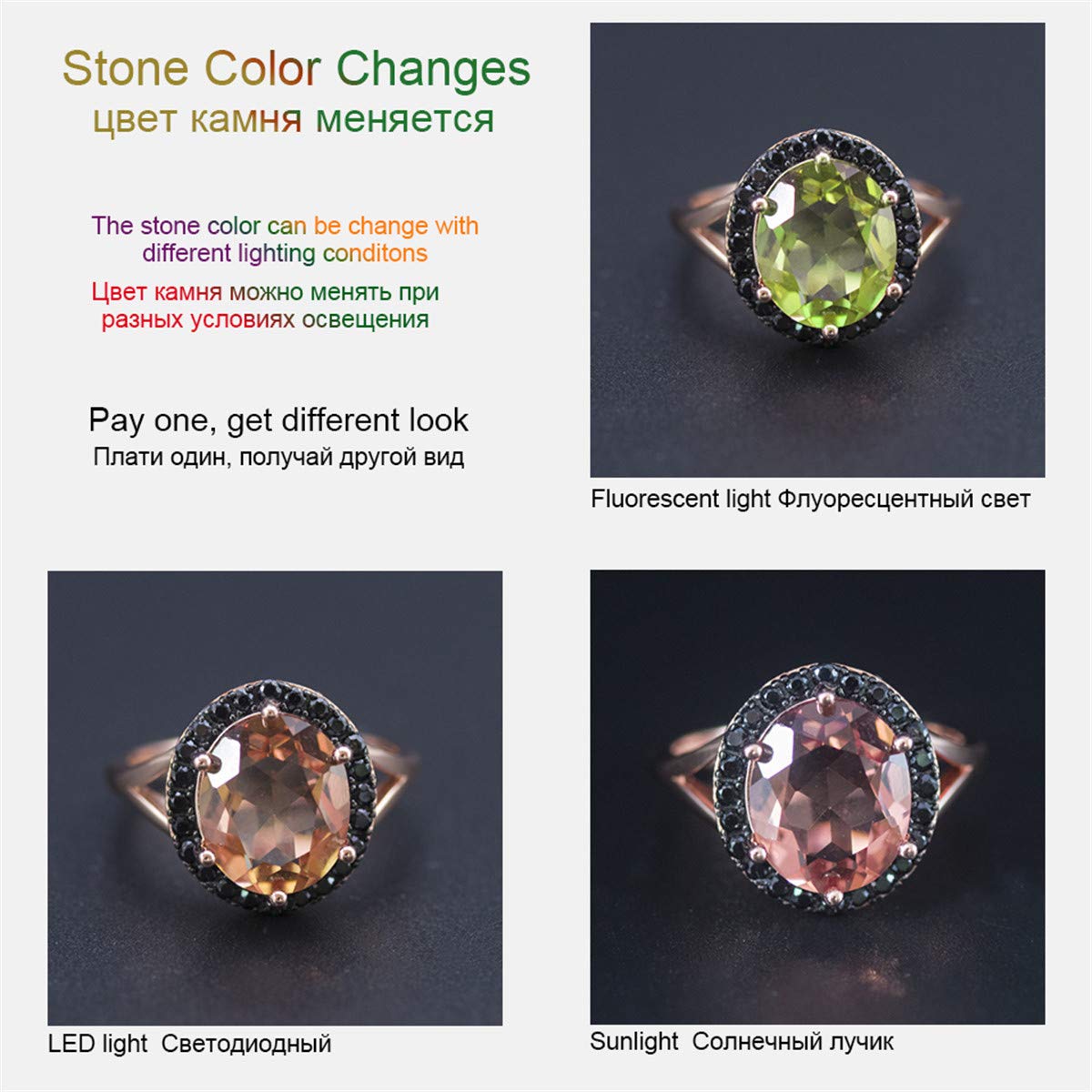 Anello Sultanit che cambia colore in argento Sterling 925 Nano Diaspore Gemma Belle Gioielli Nozze Halo Anelli per le Donne Regalo di Natale