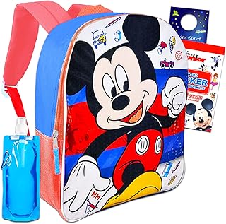 Mickey Mouse Backpack for Boys 8-12 - 16 Inch Mickey Mouse Backpack for Boys Bundle with Water Pouch, More | Mickey Mouse School Backpack for Boys