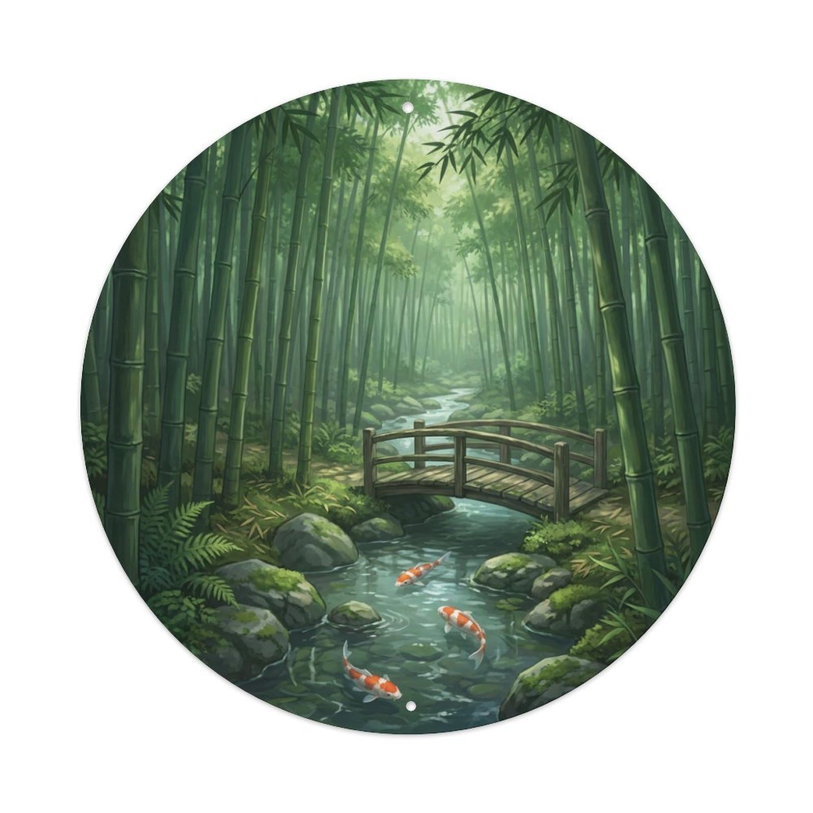 Tgrcjimh Style Metal Tin Sign Japanese Koi Fish Bamboo Forest Deep Green