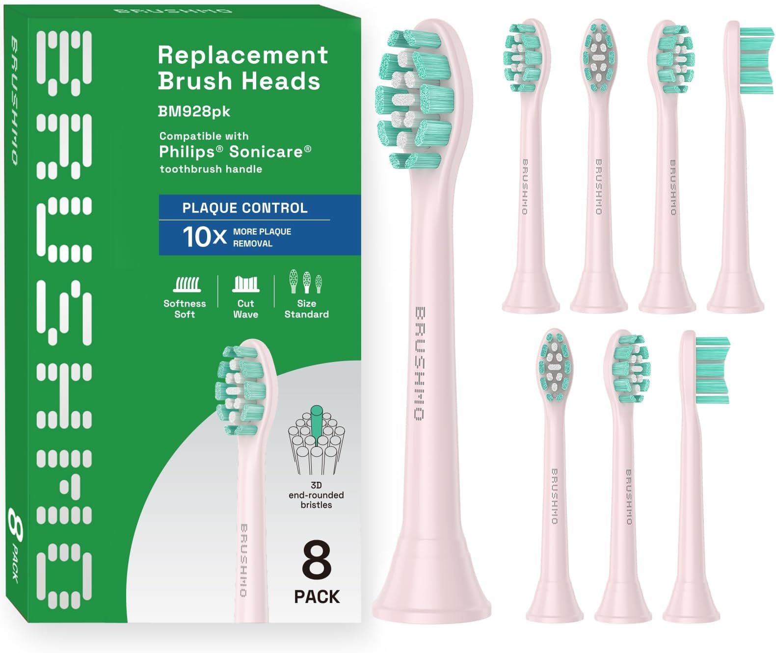 BRUSHMO（ブラシモ） Brushmo Replacement Toothbrush Heads Compatible with Philips Sonicare Electric Toothbrush, Pink, 8 Pack