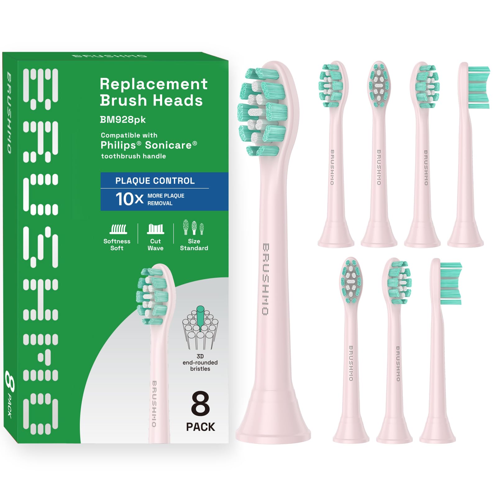 BRUSHMO（ブラシモ） Brushmo Replacement Toothbrush Heads Compatible with Philips Sonicare Electric Toothbrush, Pink, 8 Pack