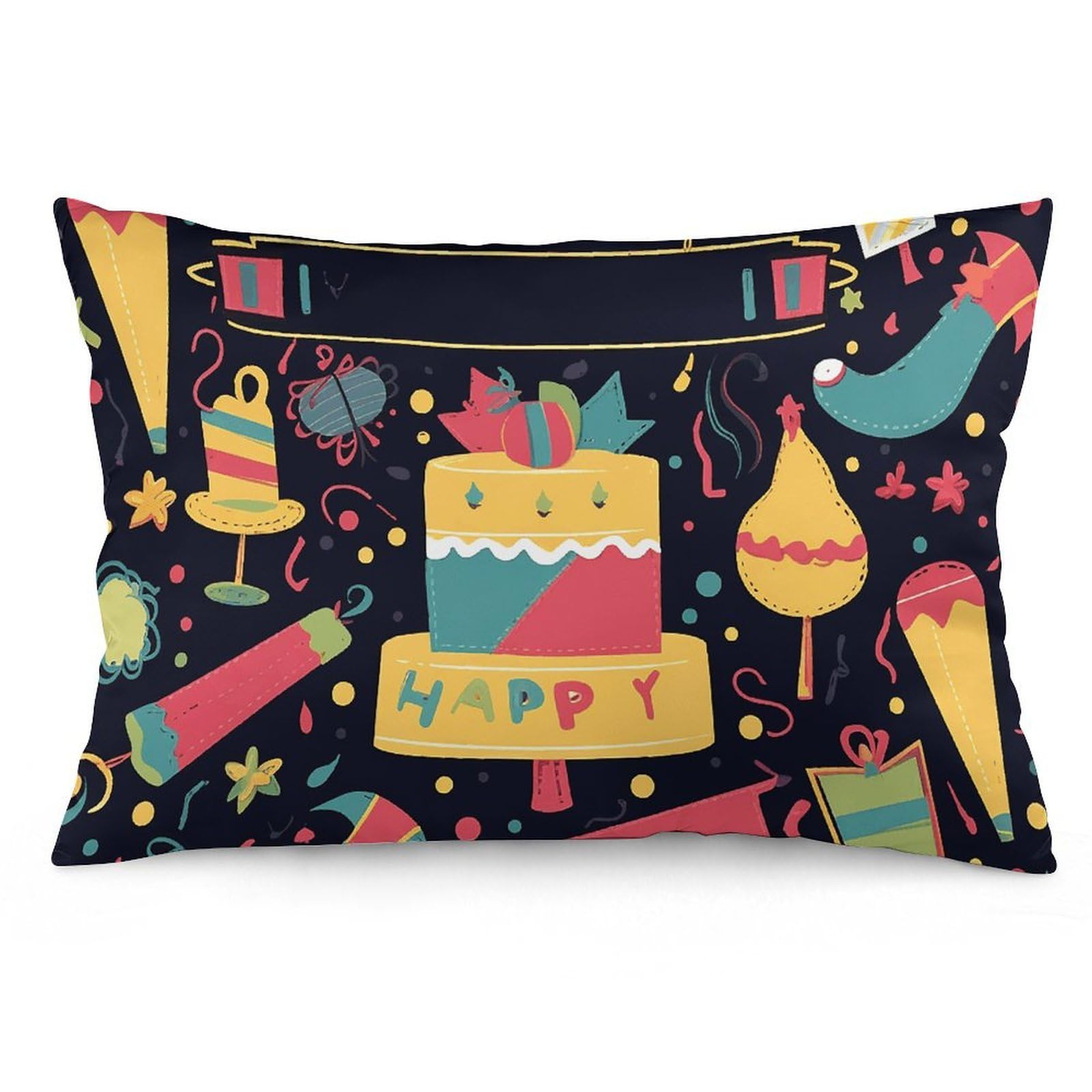 2 Pack Pillow Cases for Hair and Skin, Soft Breathable Pillow Case Covers with Hidden Zipper, Happy Birthday Images Pillowcase 12 "x20 Pillow Covers for Sleeping Gift