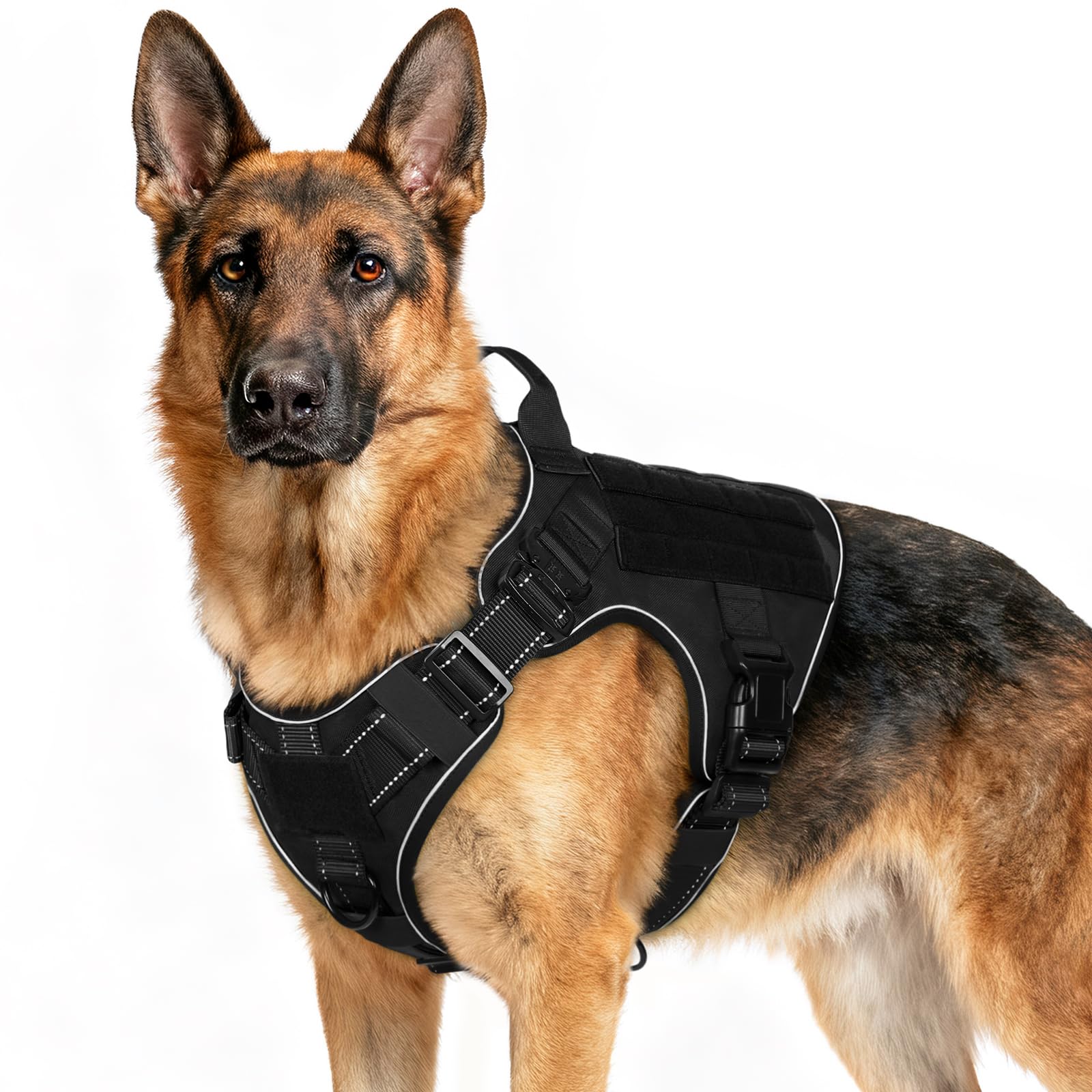 Photo 1 of rabbitgoo Tactical Dog Harness for Large Dogs, No Pull Upgraded Reflective Heavy Duty Molle Vest with Handle, Adjustable Military Service Dog Vest for Walking Hiking Training, Black, XL