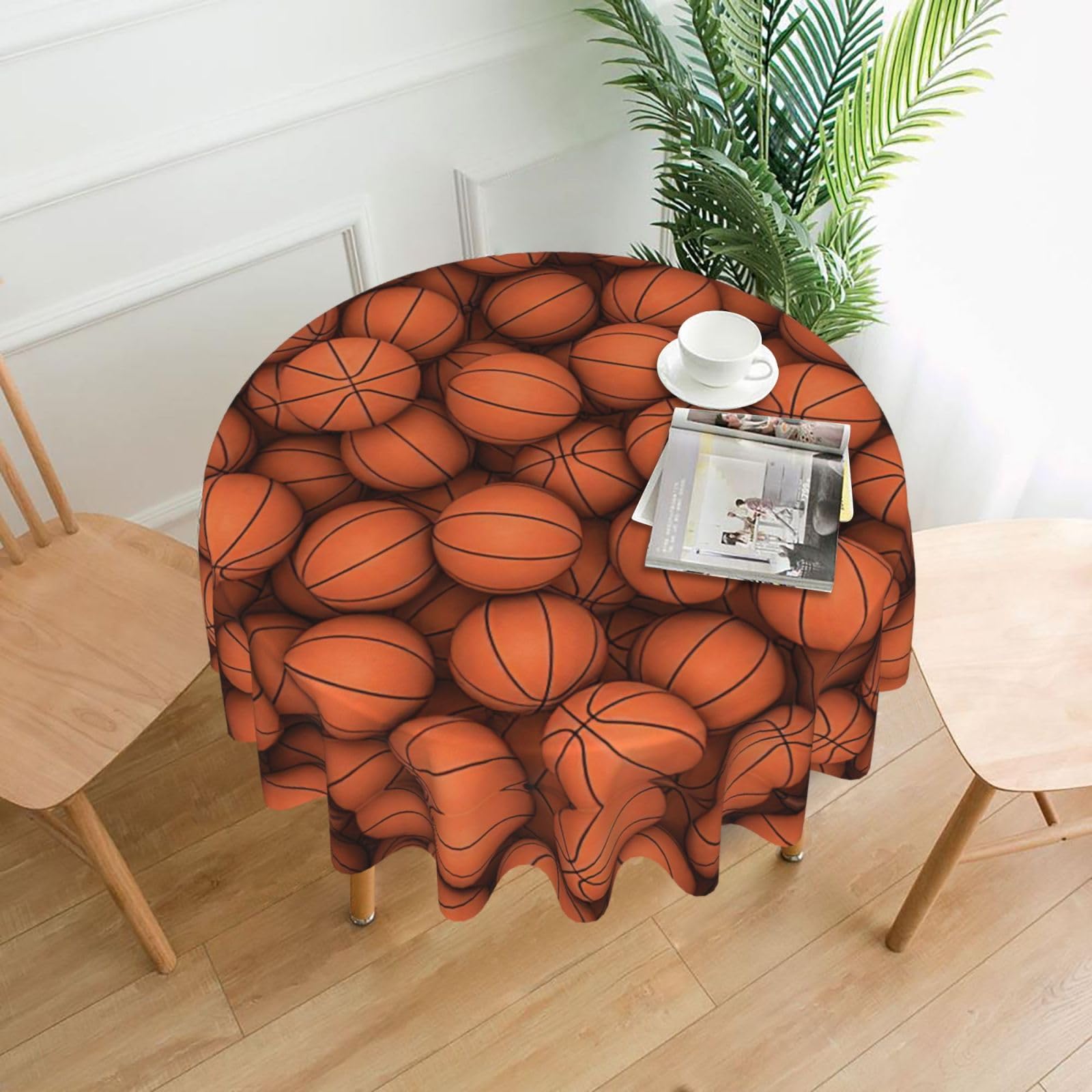 Zcmkjlg Basketball Orange Print Quick Ship Round Tablecloth 60in Polyester Washable Cover for Dining Room