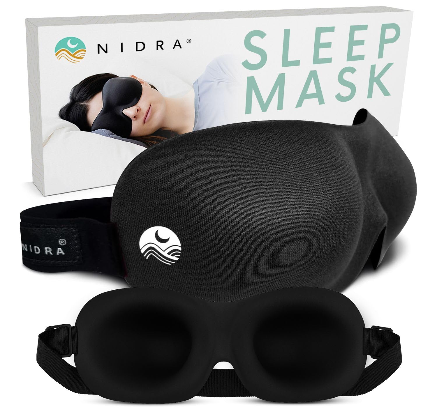 Nidra Contoured Sleep Mask for Side Sleepers – Zero Pressure Fit, Light Blocking Eye Shade for Sleeping & Travel – Black, Standard Size