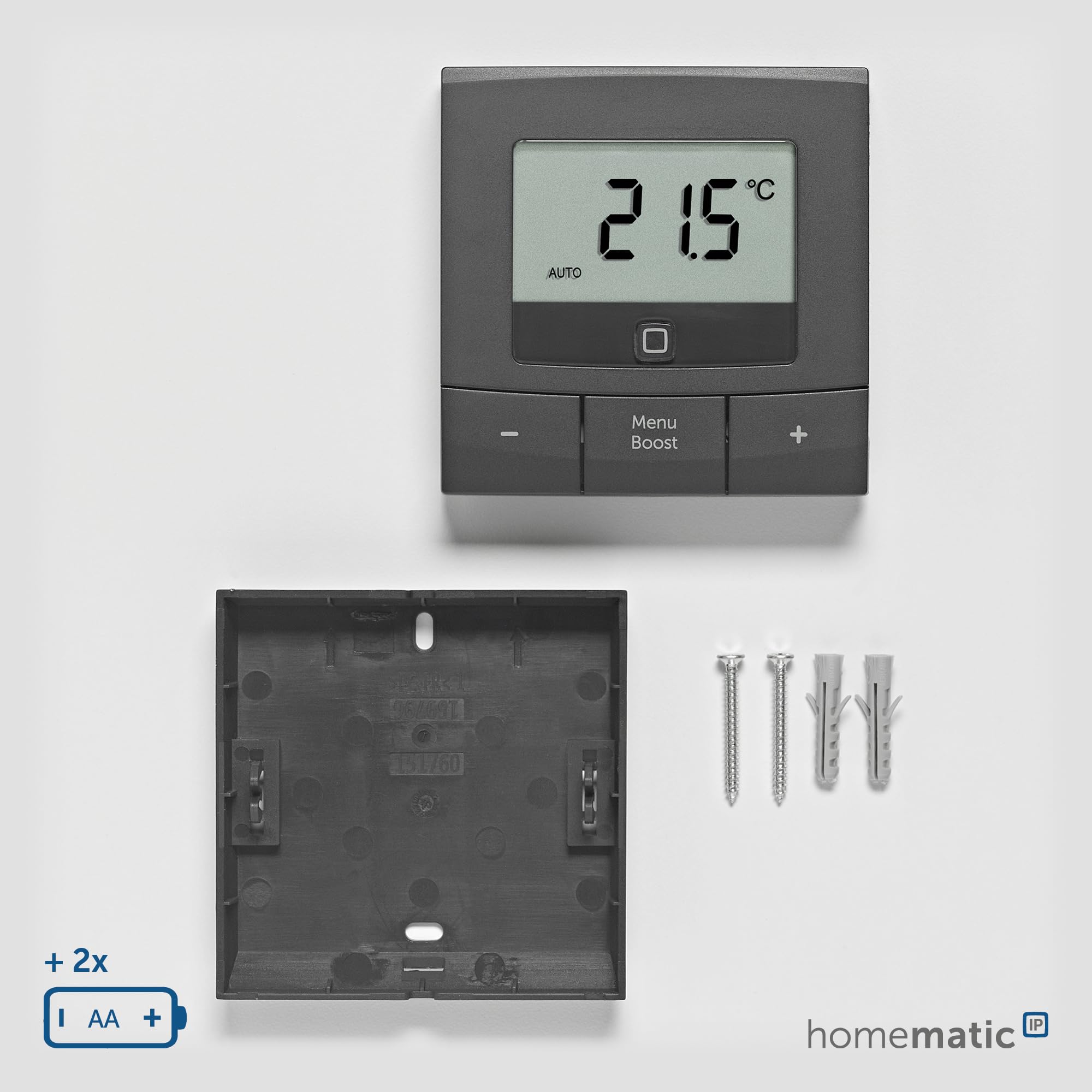 Homematic IP Smart Home 160554A0 termostat ścienny – podstawowy, antracytowy, cyfrowy termostat do grzejników z/bez aplikacji, Alexa, Google Assistant, pomiar temperatury, oszczędność energii