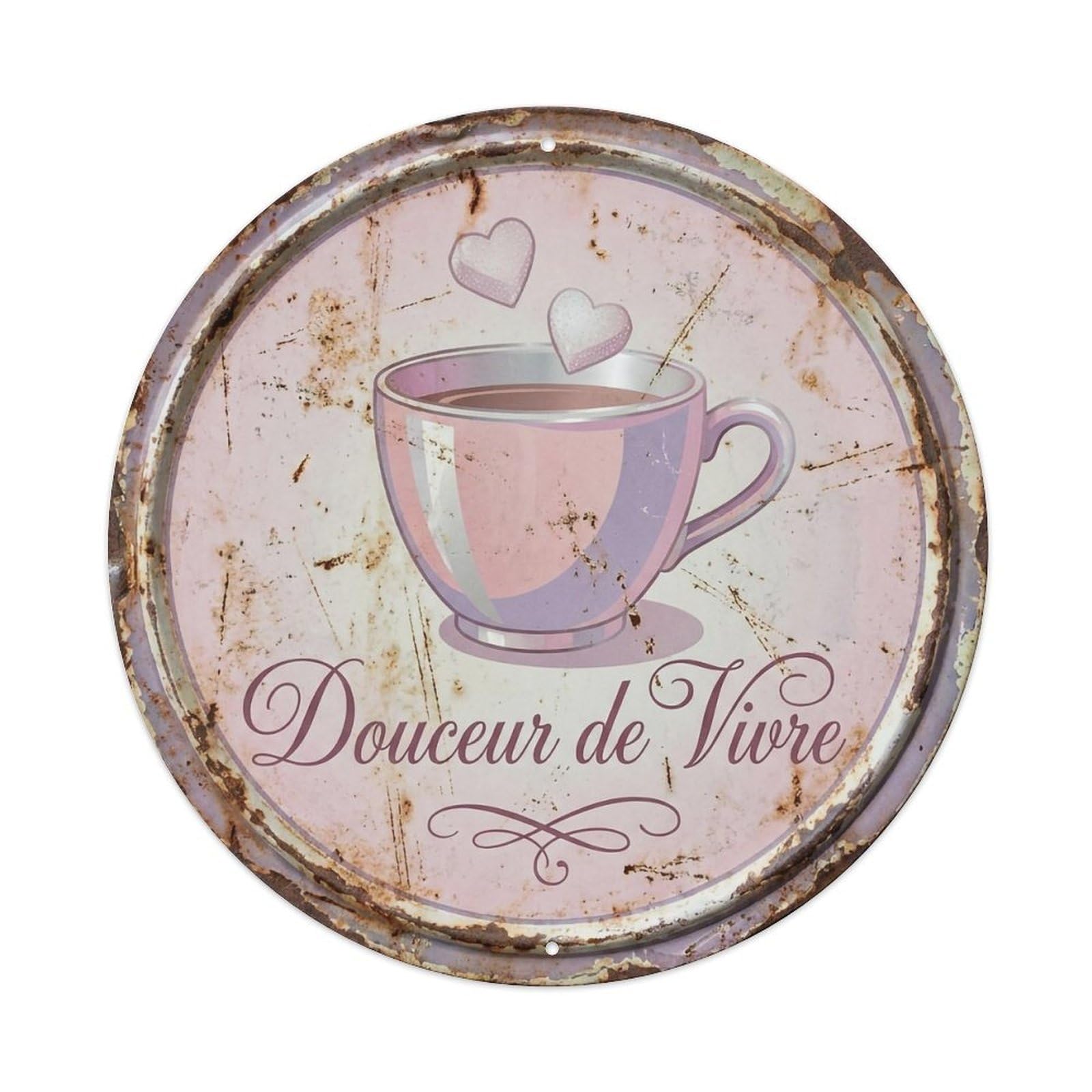 Douceur Gentle Tavern Sweetness Metal Tin Sign Plaque Wall Decor for Cafe, Club, Garden Round Metal Poster 8x8Inch