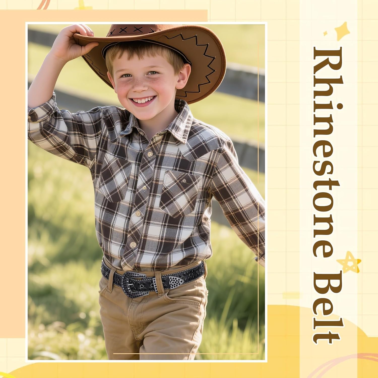 Kids Rhinestone Belt for Girls Boys Western Cowboy Cowgirl Belts Diamond Studded Bling Leather Belt for Kids - Image 5