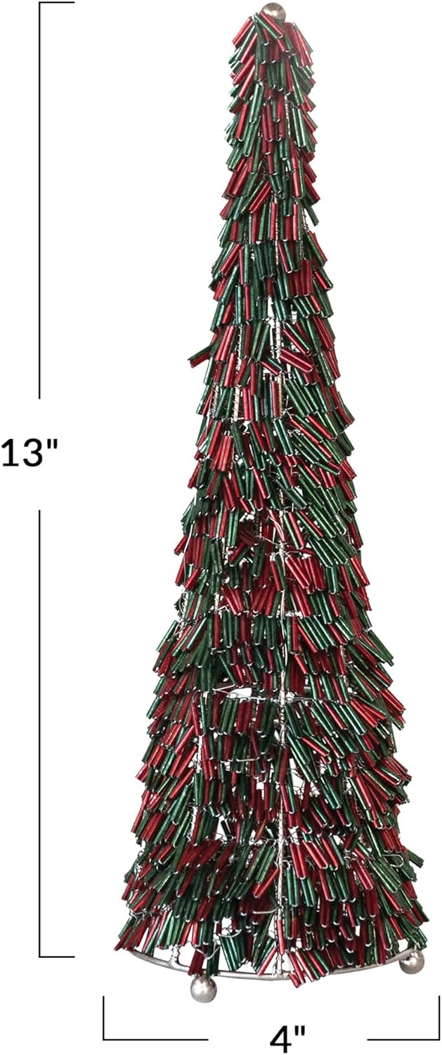 Creative Co-Op Tall Metal and Glass Beaded Christmas Tree, Red and Green