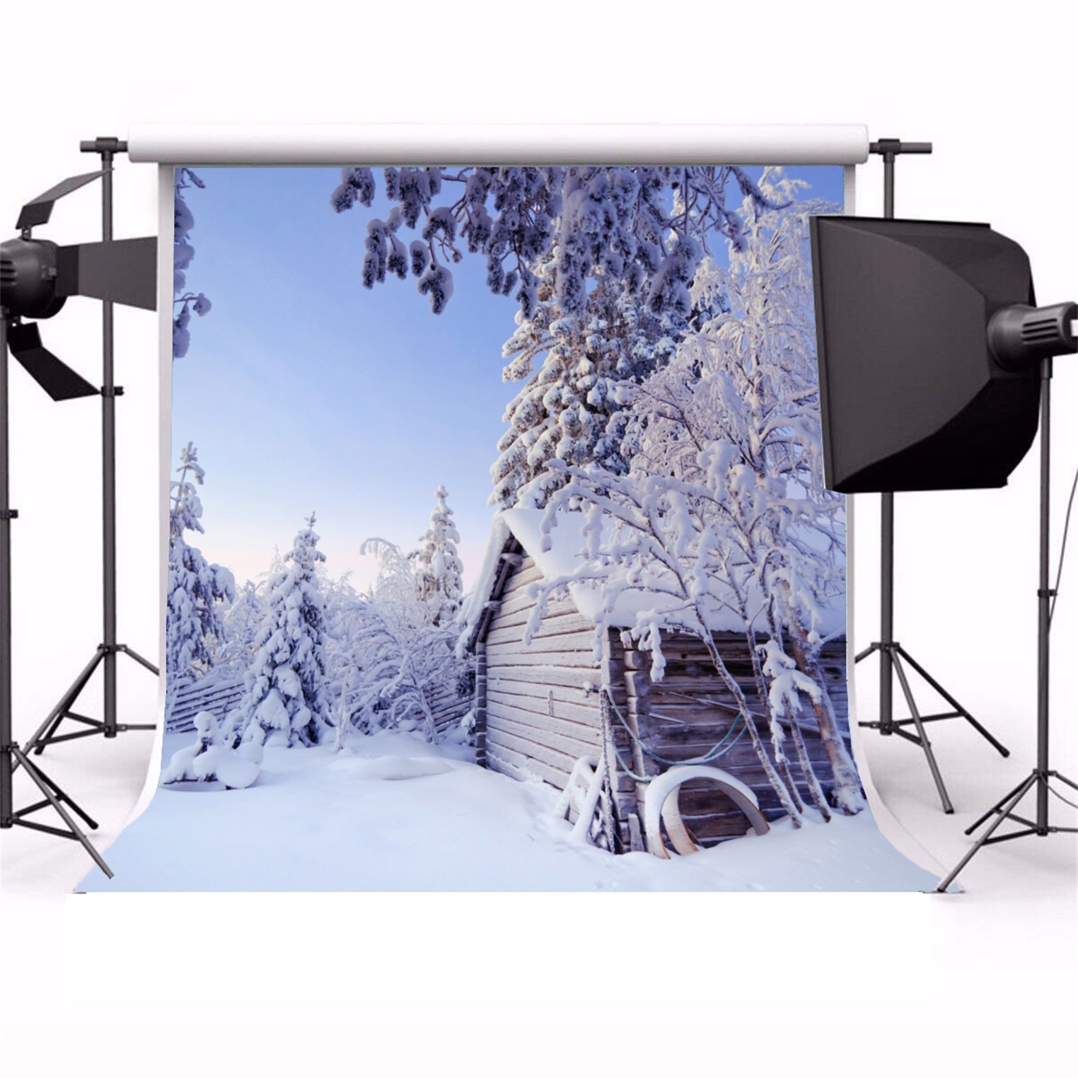 AOFOTO 8x6ft Snow Scenic Backdrop Forest Snow Tree Photography Background Snowfield Sky Kid Boy Girl Adult Artistic Portrait Christmas Winter Photo Shoot Studio Props Video Drop Vinyl Wallpaper