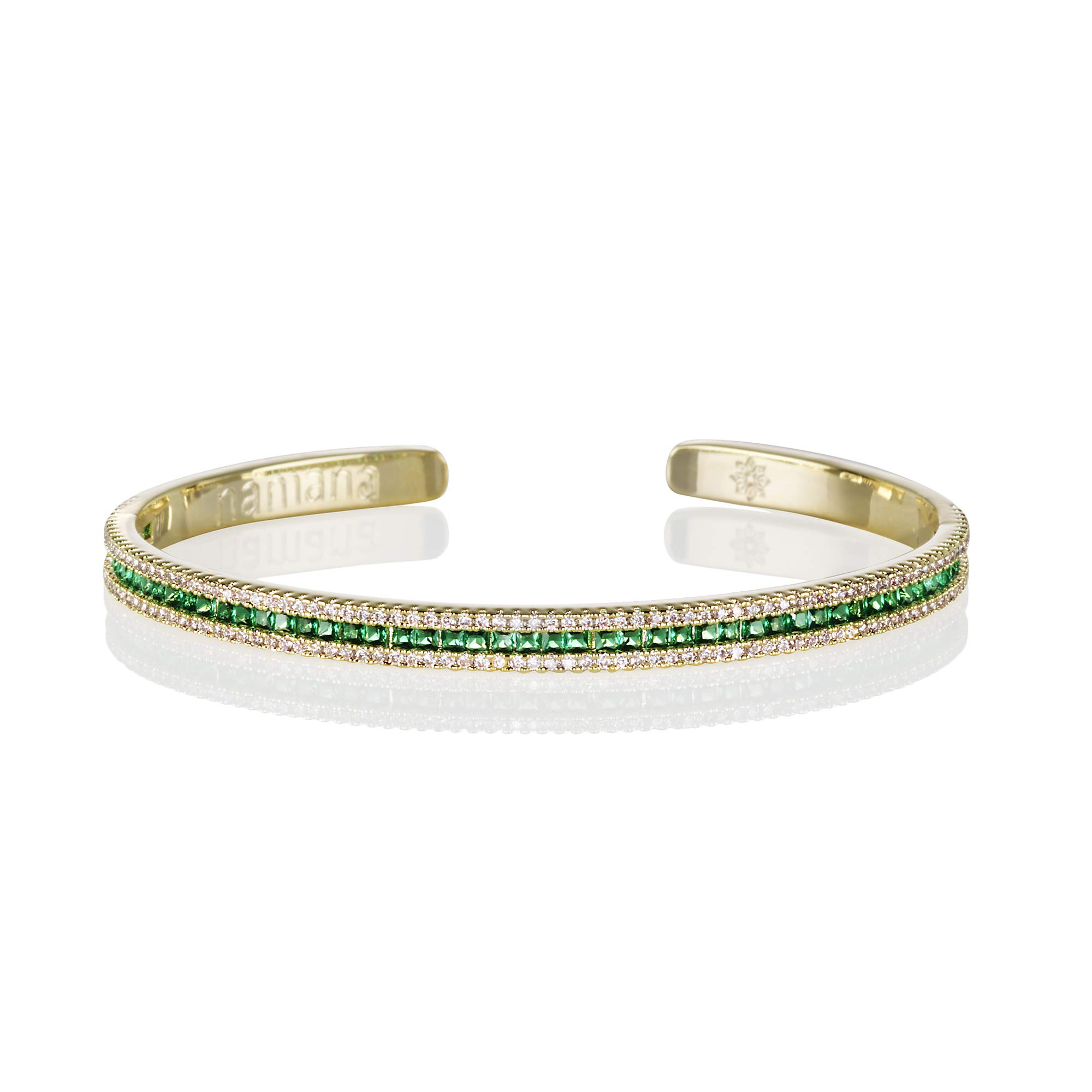 namana Armreif in Blau, Grün oder Bunt für Damen, Manschettenarmband in Silber oder Gold für Frauen mit blauen, grünen oder mehrfarbigen Steinen, Offener Armreif mit Geschenkbox
