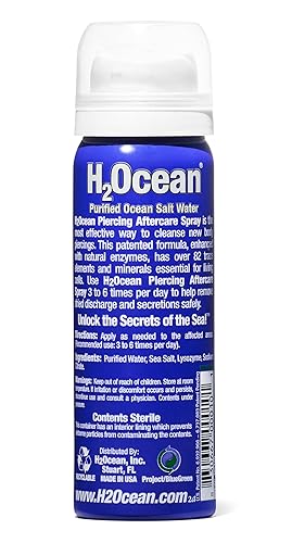 Miniatura 2 de Aerosol para cuidado de perforaciones corporales H2Ocean, agua salada marina purificada, 1.5 onzas líquidas, Azul